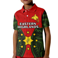 Papua New Guinea Kid Polo Shirt Eastern Highlands Province Mix Coat Of Arms Polynesian Art LT14 Kid Red - Polynesian Pride