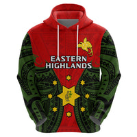 Custom Papua New Guinea Hoodie Eastern Highlands Province Mix Coat of Arms Polynesian Art LT14 Zip Hoodie Red - Polynesian Pride