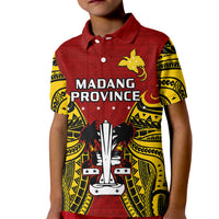 Papua New Guinea Kid Polo Shirt Madang Province Mix Coat Of Arms Polynesian Art LT14 Kid Red - Polynesian Pride