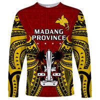 Papua New Guinea Long Sleeve Shirt Madang Province Mix Coat Of Arms Polynesian Art LT14 Unisex Red - Polynesian Pride