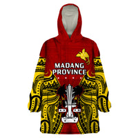 Papua New Guinea Wearable Blanket Hoodie Madang Province Mix Coat Of Arms Polynesian Art LT14 One Size Red - Polynesian Pride