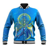 (Custom Personalised) Palau Baseball Jacket Hibiscus Turtle Mix Coat Of Arms Blue Version LT14 Unisex Blue - Polynesian Pride