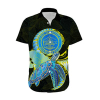 (Custom Personalised) Palau Hawaiian Shirt Hibiscus Turtle Mix Coat Of Arms Black Version LT14 - Polynesian Pride