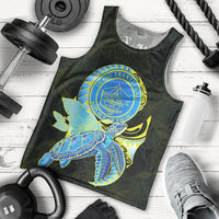(Custom Personalised) Palau Men Tank Top Hibiscus Turtle Mix Coat Of Arms Black Version LT14 Black - Polynesian Pride