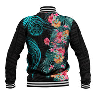 Palau Baseball Jacket Tropical Flowers With Polynesian Pattern LT14 - Polynesian Pride