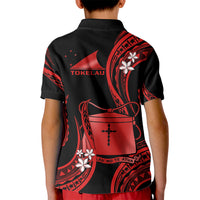 Tokelau Kid Polo Shirt Tokelauan Tatau With Badge Red LT14 - Polynesian Pride