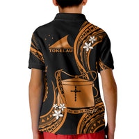 Tokelau Kid Polo Shirt Tokelauan Tatau With Badge Gold LT14 - Polynesian Pride