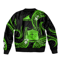 Tokelau Bomber Jacket Tokelauan Tatau With Badge Green LT14 - Polynesian Pride