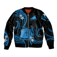 Tokelau Sleeve Zip Bomber Jacket Tokelauan Tatau With Badge Blue LT14 Unisex Blue - Polynesian Pride