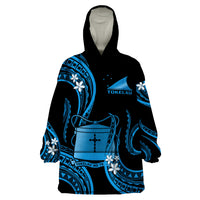 Tokelau Wearable Blanket Hoodie Tokelauan Tatau With Badge Blue LT14 One Size Blue - Polynesian Pride