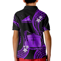 Tokelau Kid Polo Shirt Tokelauan Tatau With Badge Purple LT14 - Polynesian Pride
