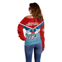 West Papua Off Shoulder Sweater Coat Of Arms And Morning Star Flag LT14 - Polynesian Pride