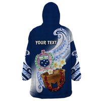 (Custom Personalised) Samoa Wearable Blanket Hoodie Ula Fala Kava Bowl Plumeria Polynesian Blue LT14 - Polynesian Pride
