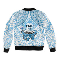 Fiji Tanoa Sleeve Zip Bomber Jacket Kava Bowl Fijian Tapa Blue Pattern LT14 - Polynesian Pride