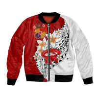 Tonga Kava Bowl Bomber Jacket Tongan Kupesi Ngatu Pattern White LT14 Unisex Red - Polynesian Pride