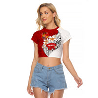Tonga Kava Bowl Raglan Cropped T Shirt Tongan Kupesi Ngatu Pattern White LT14 Female Red - Polynesian Pride
