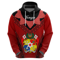 Custom Tonga Heilala Flowers Hoodie Tongan Ngatu Black Special Verison LT14 Zip Hoodie Red - Polynesian Pride