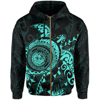 Hawaii Coat of Arms Zipper Hoodie (Turquoise) Turtle Style - Polynesian Pride