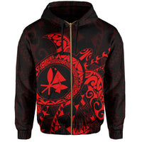 Kanaka Map Zipper Hoodie (Red) Turtle Style - Polynesian Pride