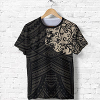 New Zealand T Shirt, Maori Lion Tattoo Shirt Tan Unisex Black - Polynesian Pride