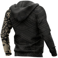 Maori Tattoo Hoodie, New Zealand Lion Tattoo Zipper Hoodie Tan - Polynesian Pride