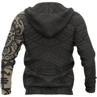 Maori Tattoo Hoodie, New Zealand Lion Tattoo Zipper Hoodie Tan - Polynesian Pride