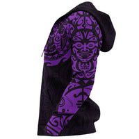 Maori Tangaroa Tattoo New Zealand Zip Hoodie Purple - Polynesian Pride