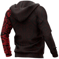 Maori Tangaroa Tattoo Zip Hoodie Customized Red - Polynesian Pride