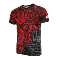 Tahiti T Shirt Tahiti Flag Polynesian Red Turtle Hibiscus Unisex RED - Polynesian Pride