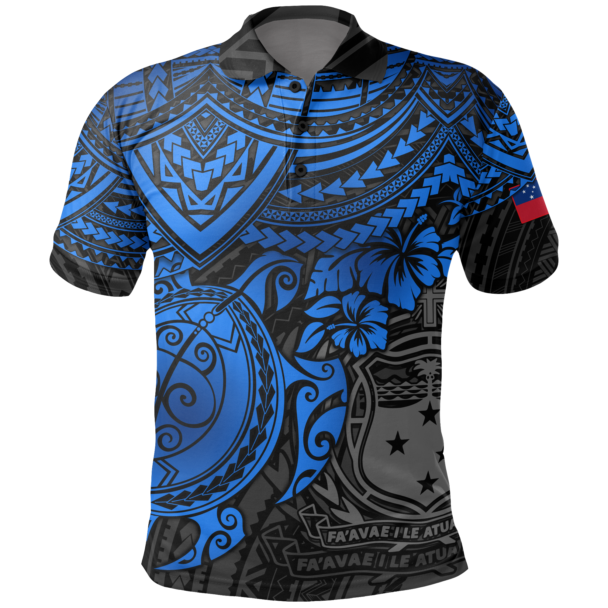 Samoa Polo Shirt Samoan FLag Coat Of Arms Blue Turtle Hibiscus Unisex BLUE - Polynesian Pride