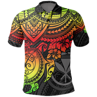 Hawaii Polo Shirt Kanaka Maoli Reggae Turtle Hibiscus Unisex RED - Polynesian Pride