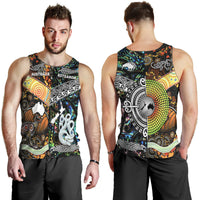 New Zealand Maori Aotearoa And Australia Aboriginal Men Tank Top Together - Paua Shell LT8 - Polynesian Pride