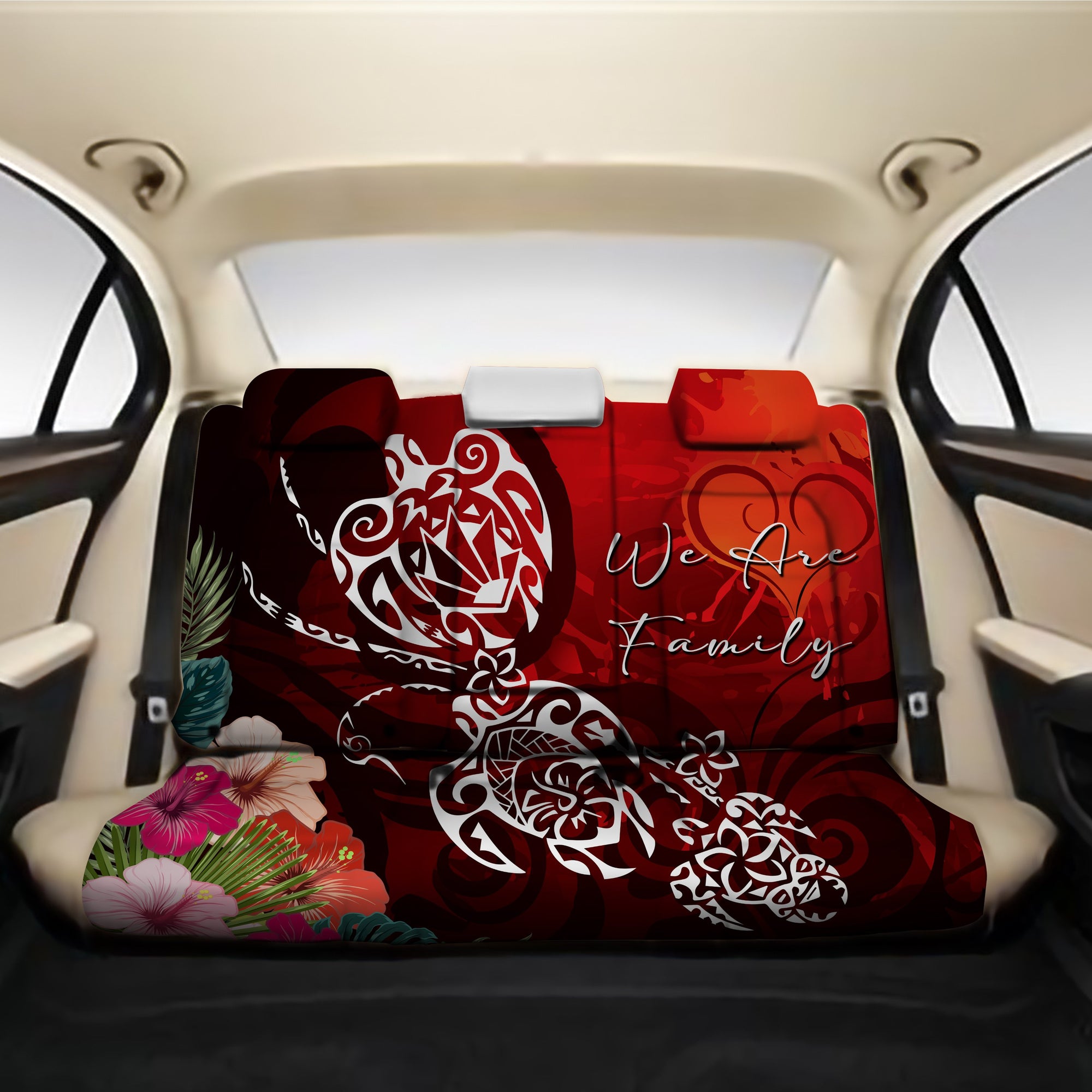 Hawaii Turtle Family Back Car Seat Covers - We Are Family - AH One Size Back Car Seat Covers Red - Polynesian Pride