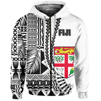 Custom Fiji Hoodie Masi Tapa Patterns White Style LT6 - Polynesian Pride