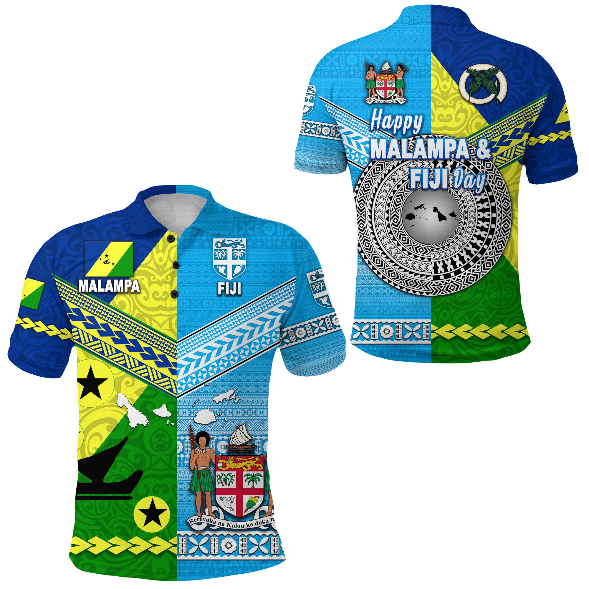 Happy Vanuatu Malampa Province and Fiji Day Polo Shirt Together LT8 Blue - Polynesian Pride