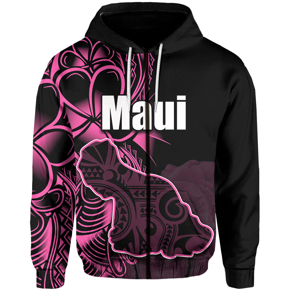Custom Hawaiian Islands Zip Hoodie Maui LT6 Pullover Hoodie Pink - Polynesian Pride