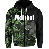 Custom Hawaiian Islands Zip Hoodie Molokai LT6 Unisex Green - Polynesian Pride