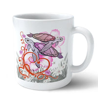 Hawaii Turtle Couple Valentine's Hibiscus Plumeria Mug - Valentine Style Mug 11oz White - Polynesian Pride