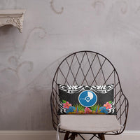 Yap State Pillow - Coat Of Arms With Tropical Flowers - Polynesian Pride