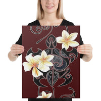 Turtle Polynesian Trinal Plumeria Red Canvas 16x20 Canvas Red - Polynesian Pride