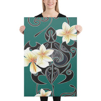 Turtle Poly Trinal Plumeria Turquoise Canvas 24x36 Canvas Turquoise - Polynesian Pride