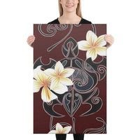 Turtle Poly Trinal Plumeria Red Canvas 24x36 Canvas Red - Polynesian Pride