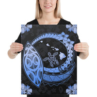 Hawaii Turtle Hibiscus Map Polynesian Blue Canvas 16x20 Canvas Blue - Polynesian Pride