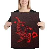 Hawaiian Map Hammerhead Shark Polynesian Canvas Red 16x20 Canvas Red - Polynesian Pride