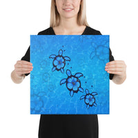 Turtle Hibiscus Swim In Sea Canvas 16x16 Canvas White - Polynesian Pride