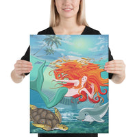Mermaid And Animal Canvas 16x20 Canvas White - Polynesian Pride