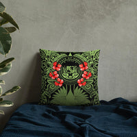 Hawaii Pillow - Coat Of Arms With Hibiscus Flowers 18×18 Black Pillow - Polynesian Pride