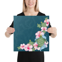 Hibiscus Turtle Dance Canvas 16x16 Canvas White - Polynesian Pride
