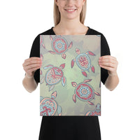 Turtle Colorful Hibiscus Backgorund Canvas 12x16 Canvas White - Polynesian Pride