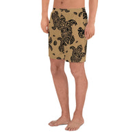 Polynesian Turtle Palm And Sea Pebbles Gold Men's Athletic Long Shorts - Polynesian Pride